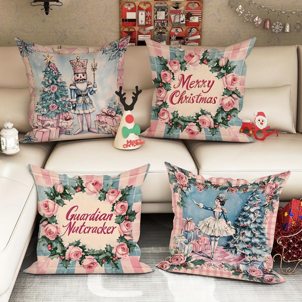 Christmas decoration pillowcase Merry Christmas Nutcracker princess garland pattern design suitable for home sofa cushion cover