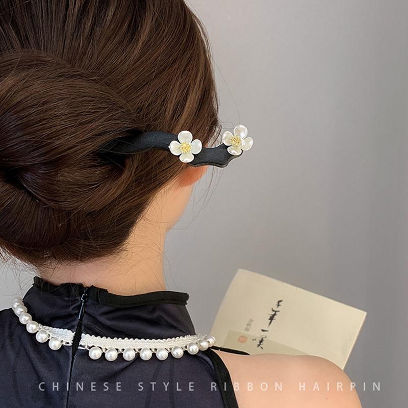 Antique Wood Hairpins Female New Chinese Simple Geometric Black Hair Sticks Hair Clips For Women Hair Accessories Pearl Headwear
