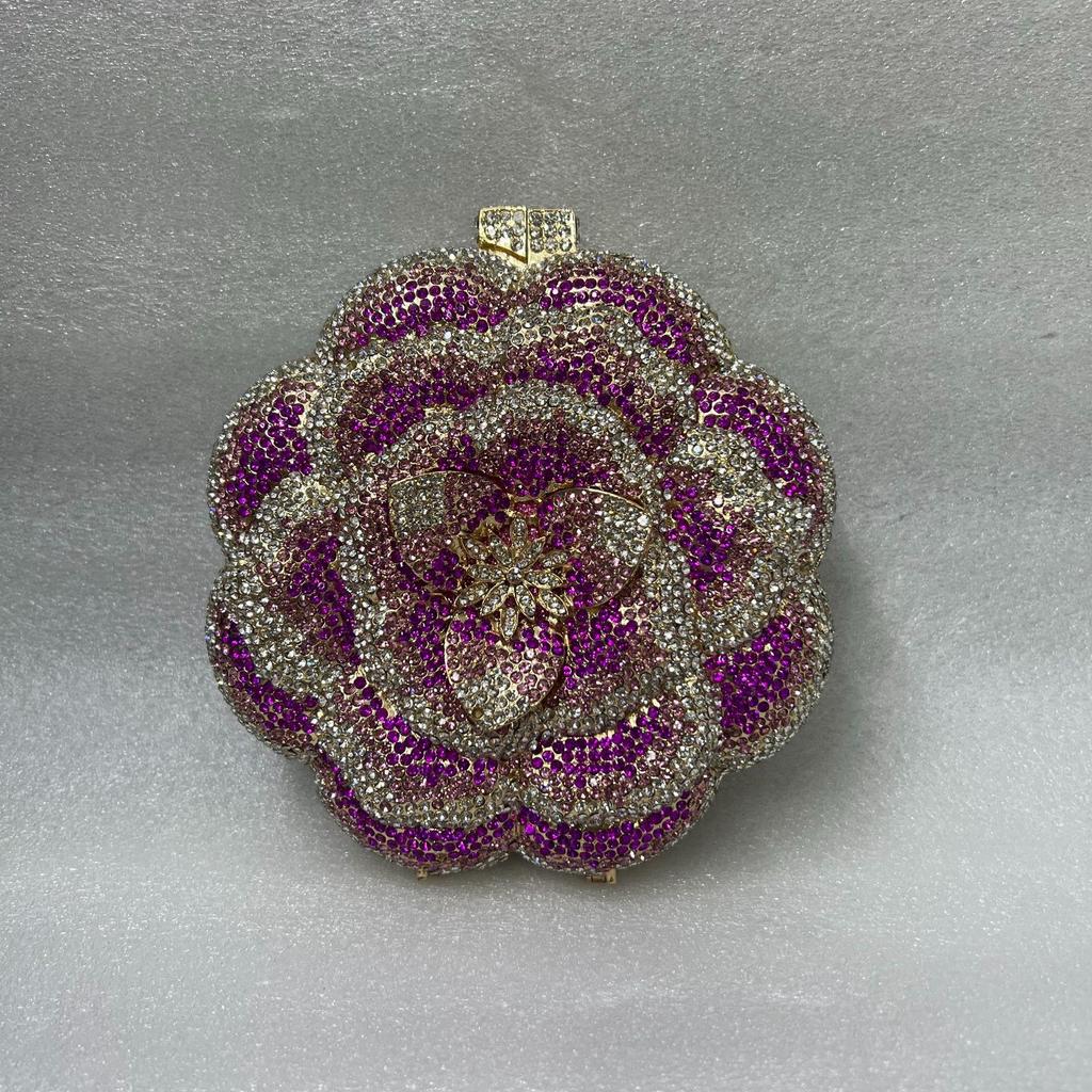 Handmade Rhinestone Floral Evening Clutch - Three-dimensional Design for Weddings & Banquets