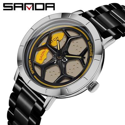 SANDA New Time To Run Personality Watch Men's Wheel Quartz Men's Watch Student Steel Belt Waterproof Rotating Watch