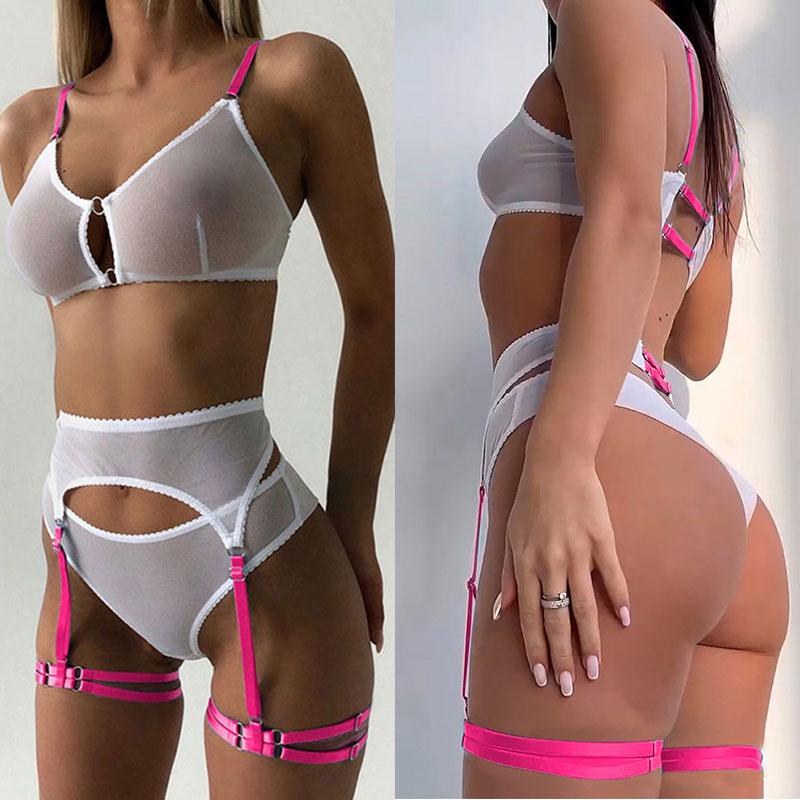 Cosplay Sexy Erotic Lingerie Women Bra and Panty Garters Set Transparent Underwear Set Female Sexy Costumes