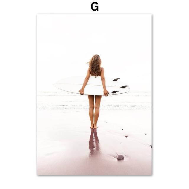 Girl Coconut Tree Van Surfboard Flamingo Wall Art Canvas Painting Nordic Posters And Prints Wall Pictures For Living Room Decor