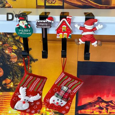 Christmas Stocking Holder No-Drill Metal Hook with Protective Pads L Shaped Stocking Holder Hook for Xmas Party Mantel Decoration