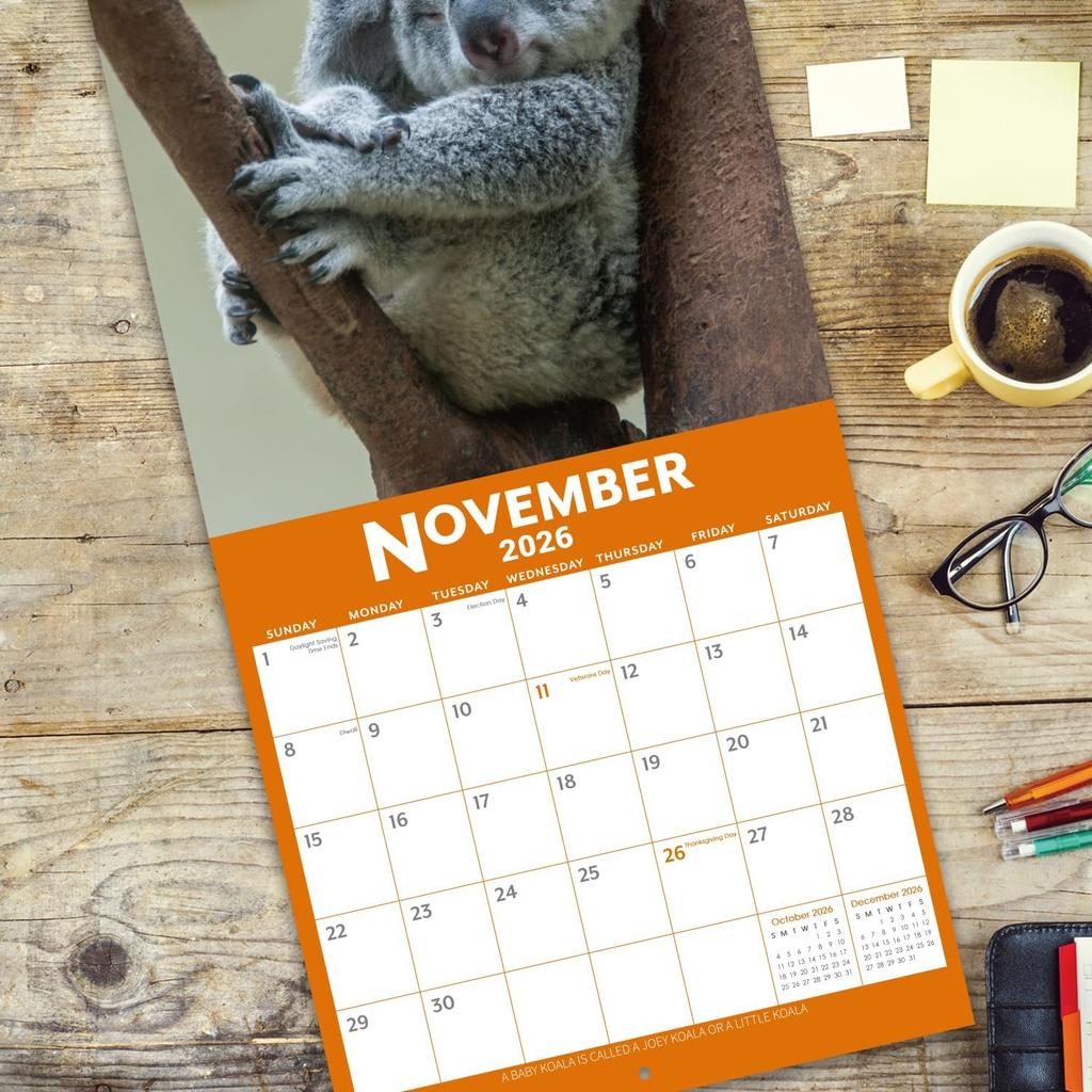 2026 Calendar - 12 Month Baby Animals Wall Calendar 2026 from January 2026 - December 2026, 12 x 12 inches, Thick & Sturdy Paper, 12" x 24" (Open),