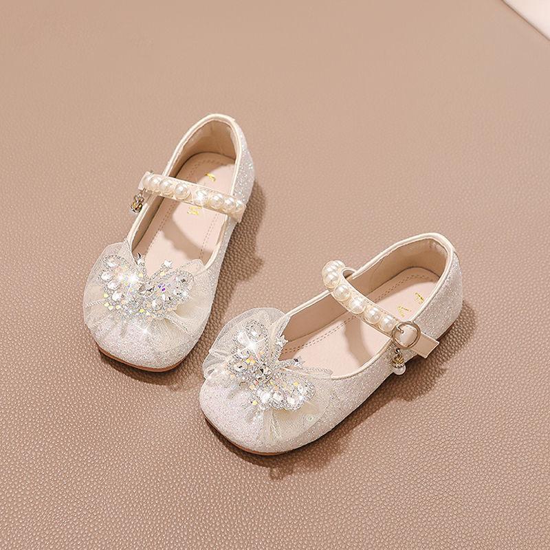 Girls crystal shoes 2025 spring and autumn new children's leather shoes baby single shoes casual shoes princess leather shoes dress shoes