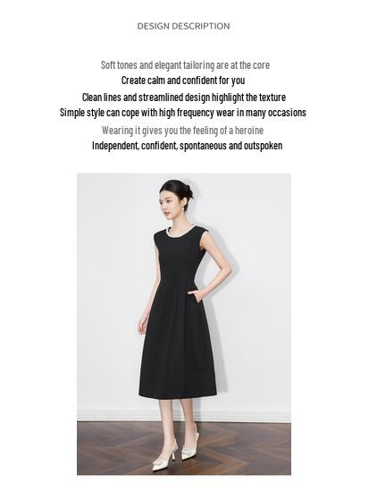 Early Autumn Light Luxury Hepburn-Style Sleeveless Waist-Hugging Dress for Women