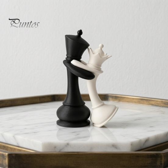 Piccola Statuetta Scacchi Re Regina Pezzo Statuetta, Statua Coppia Stampata 3D, Decorazione Nera Bianca per Anniversario Matrimonio Festa San Valentino