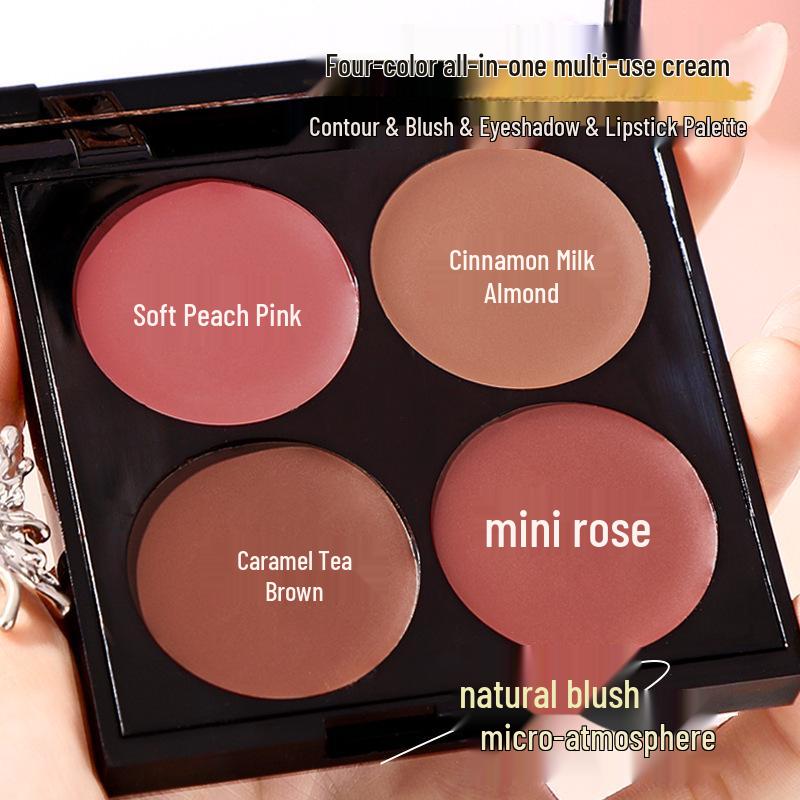 Mingxi Zhi Four-Color Nude Makeup Blush & Contour Palette - Multi-Use Low Saturation Cream for Blush, Contour, and Eyeshadow.