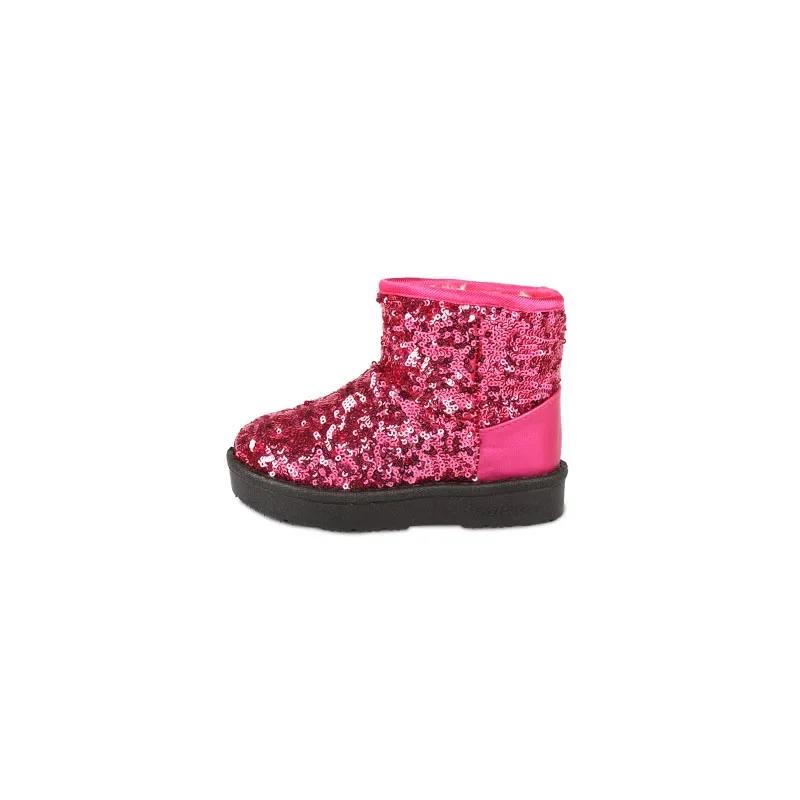 Comfortable Children Snow Boots for Girls Furry Overshoes Winter Keep Warm Soft Platform Boots Kids New Bling Party Shoes I07071