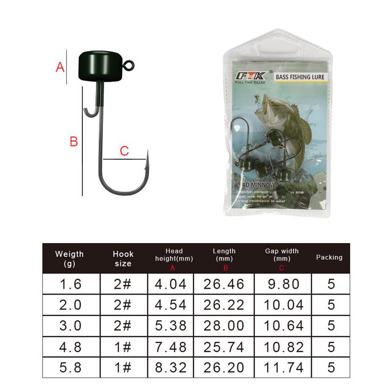 

5 шт. крючок для джиг-головки 1,6 г/2,0 г/3,0 г/4,8 г/5,8 г джиг-крючок для мягкой приманки для червей 1.6g-5pcs зелёный