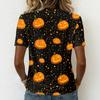 Womens Casual Short Sleeve Pullover Top V Neck Halloween Pumpkin Print Shirt Lightweight Comfortable Fit