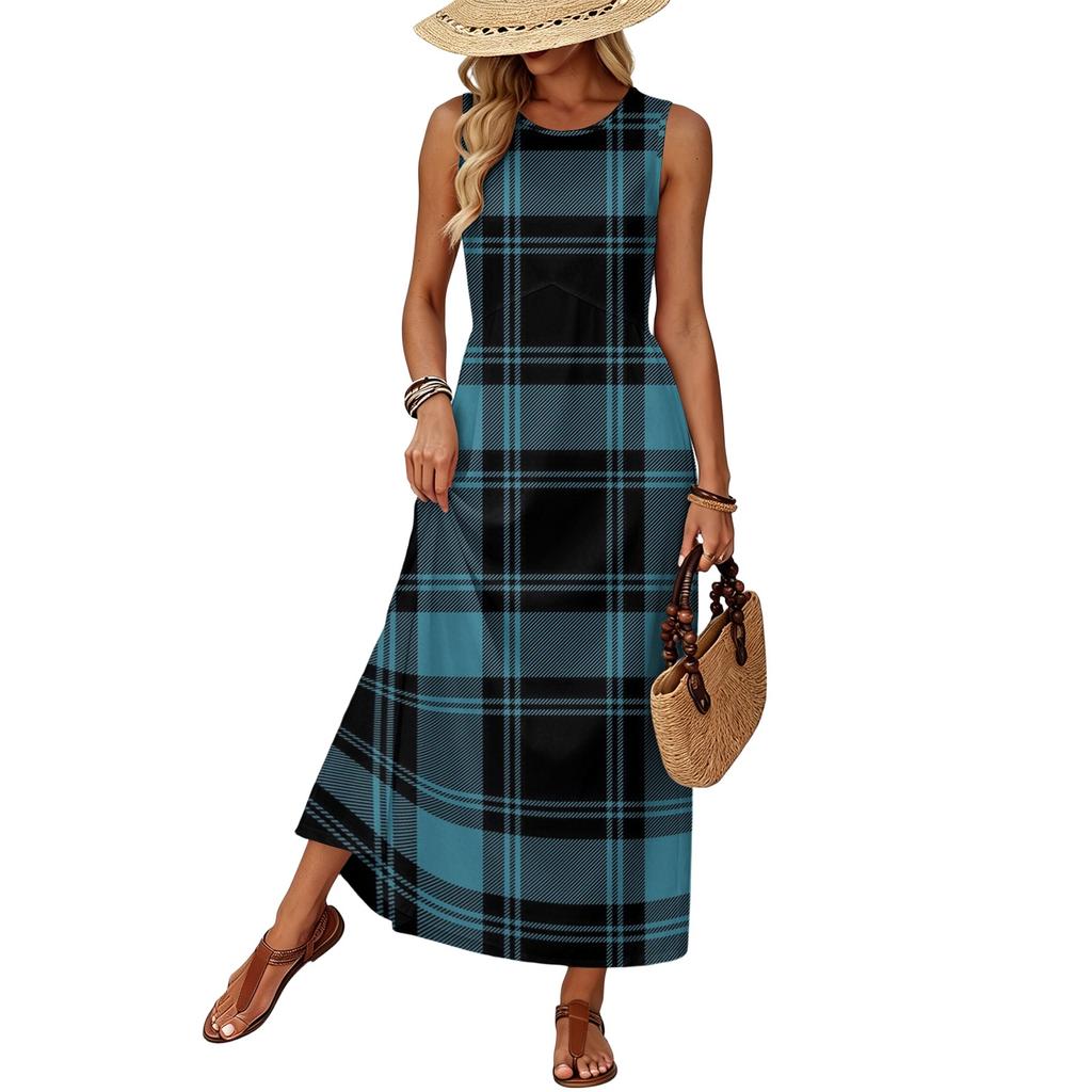 Women's Summer Dress Flowy Casual Midi Sundress with Pockets for Beach Vacation