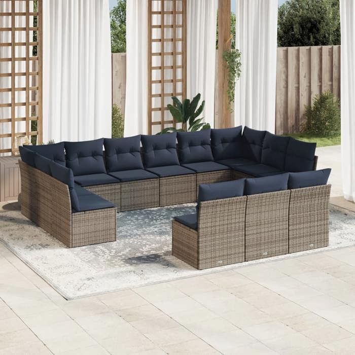 VidaXL Garden Lounge Set with Cushions 13 Pcs, Patio Sofas, Outdoor Furniture Set, Modern, Grey 3218391