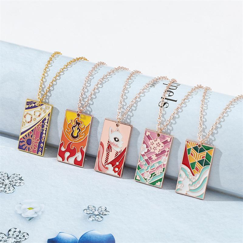 Demon Slayer Anime Enamel Pendant Necklace Unisex Cosplay Jewelry Agatsuma Zenitsu Hashibira Inosuke Character Props