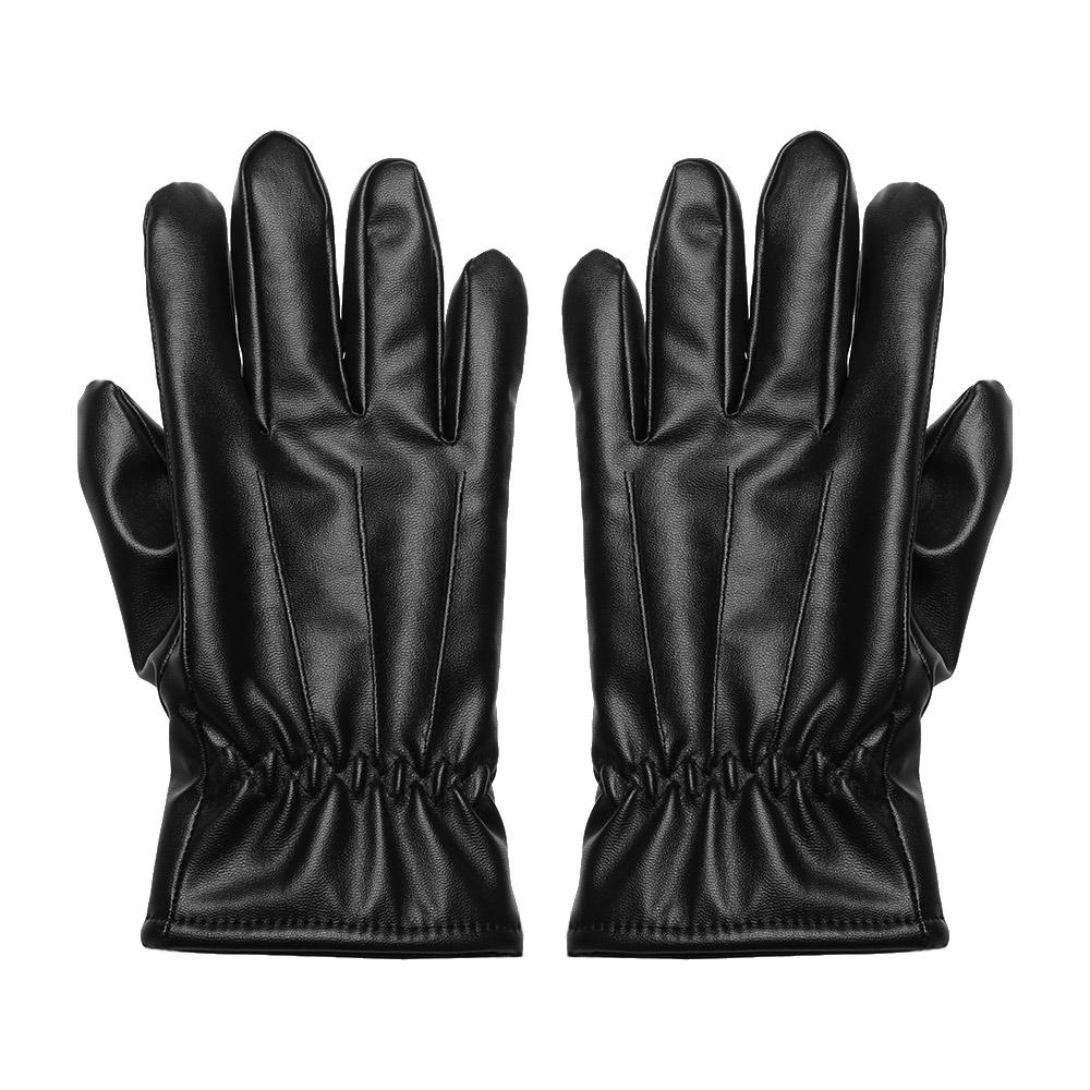 Black Waterproof Gothic Punk Touch Screen Gloves Fleece Guantes PU Leather Gloves Thicken