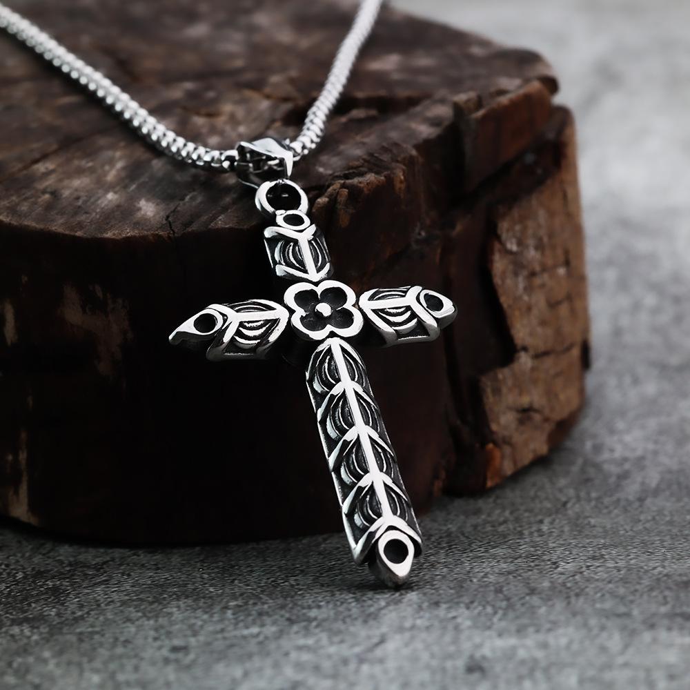 Stylish Titanium Steel Mens Pendant Wind Rose Cross Unique Jewelry