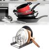 7-Slot Pot Lid Organizer Rack | Adjustable Cabinet & Countertop Storage | Natural Wood Bakeware Holder for Neat Kitchens