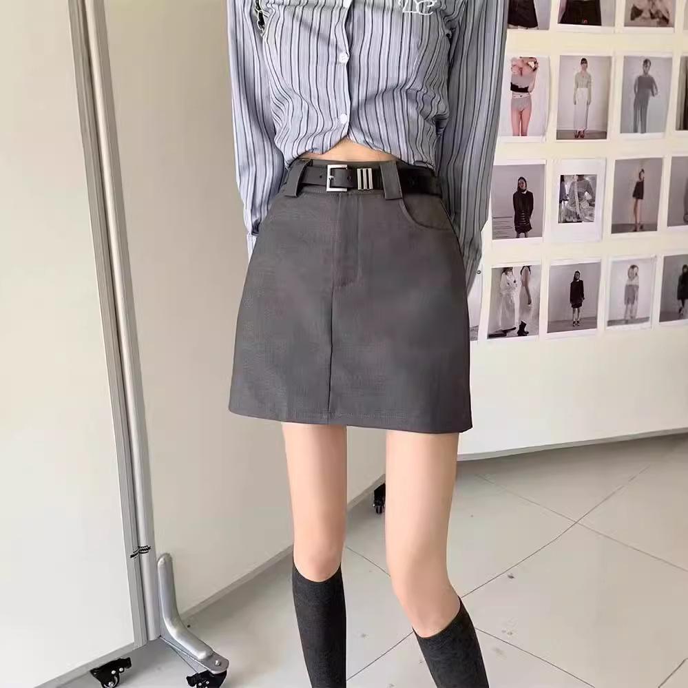 

2024 Spring Women s High-Waist A-Line Suit Skirt, American Style, Gray Hip Skirt 3XL