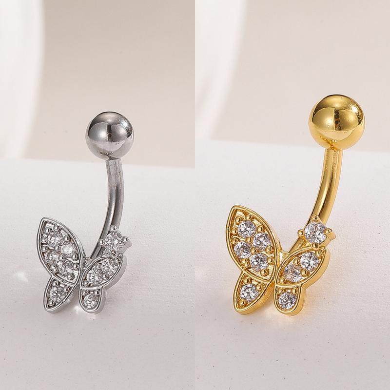 Fashion Zircon Butterfly Belly Button Rings Shiny Crystal Bow Navel Piercing For Women Girls Sexy Belly Ring Beach Jewelry Gifts