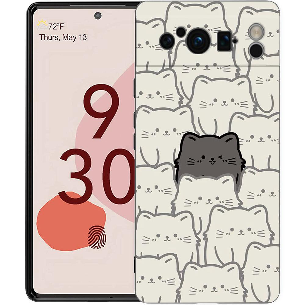 Phone Case For Google Pixel 8 A 7 6 Pro 6A 5G Black Soft Shockproof Back Cover Silicone TPU Shell Coque Cat-Printed
