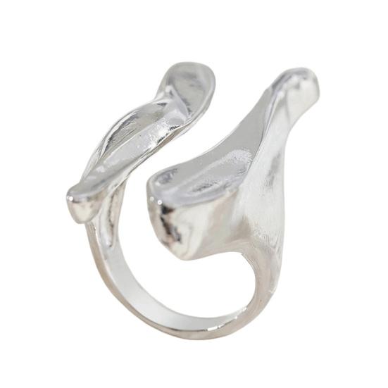 Finger Ring Imitation Pearl Embellishment Artistic Irregular Shape Wide Double-Strip Design Women Ring Anti-Oxidation Jewelry