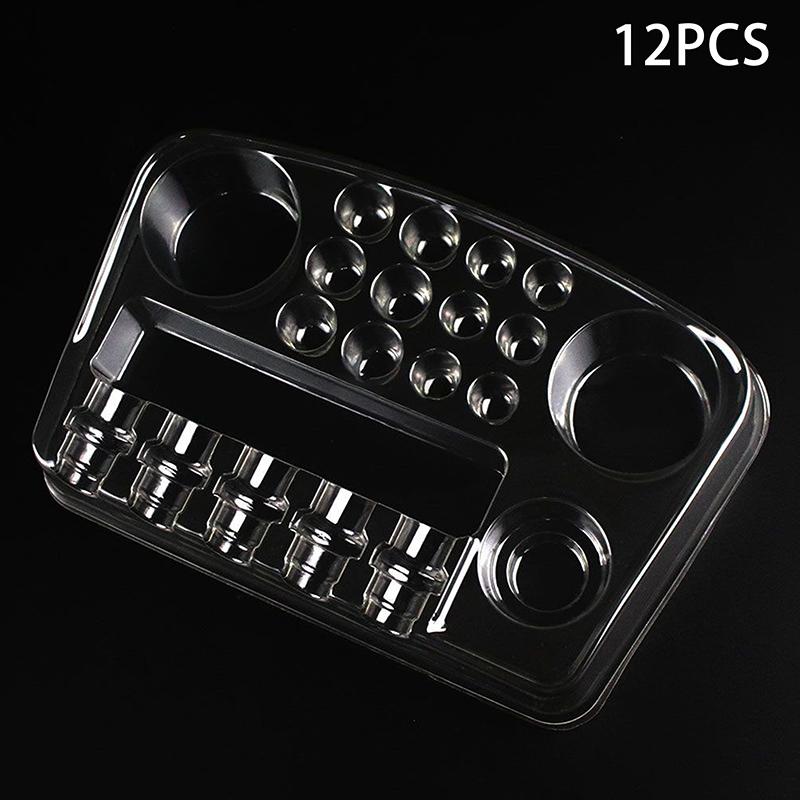 

12 шт. одноразовый держатель для пигмента для татуировки, поднос для картриджей с чернилами для татуировки, органайзер для хранения игл, аксессуары для микроблейдинга и боди-арта прозрачный