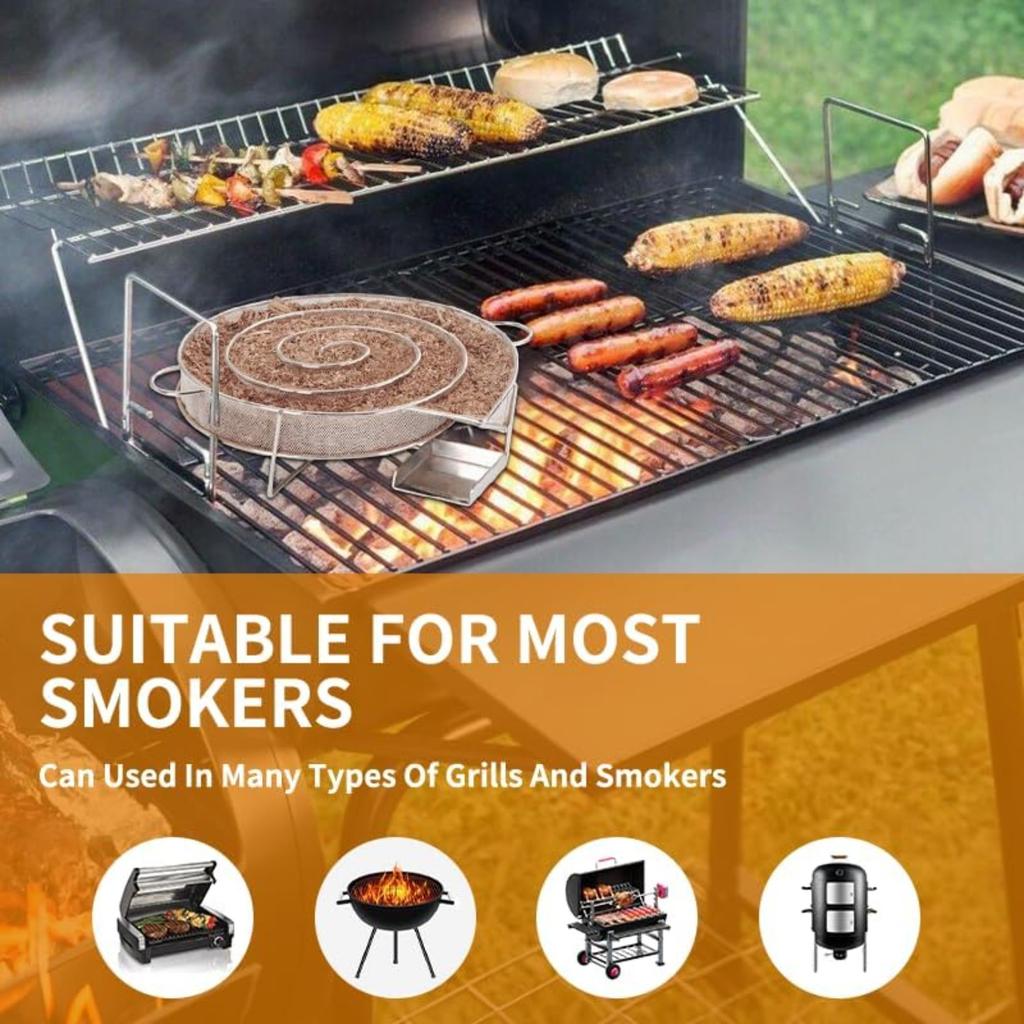 8-Zoll-Spiral-Kaltrauchgenerator für BBQ-Grill oder Smoker, Edelstahl-Pellet-Räucherschale für Heiß- und Kalträuchern, Ideal zum Räuchern von Lachs