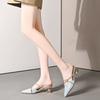 Fashion Women's Fashion Baotou Slip-on Slippers Summer New Pointed Crystal Fine Belt Anti-slip Wear-resistant Heel Shoes