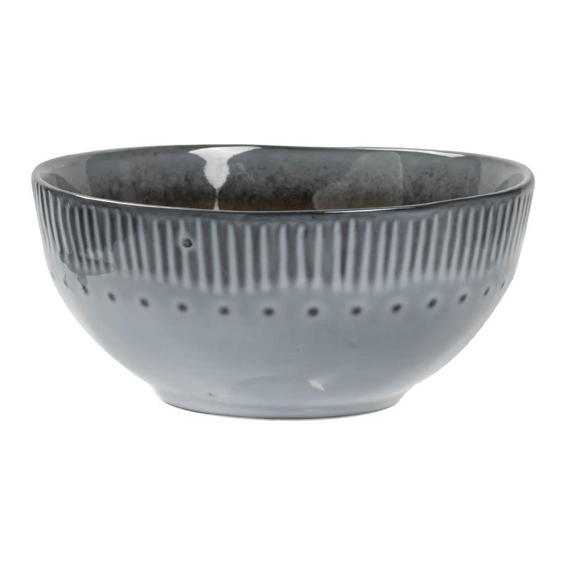 Retro Vertical Pattern Ceramic Bowl Household Dish Bowl Restaurant Noodle Bowl Salad Bowl Characteristic Ice Crack Glaze Tableware Round Bowl