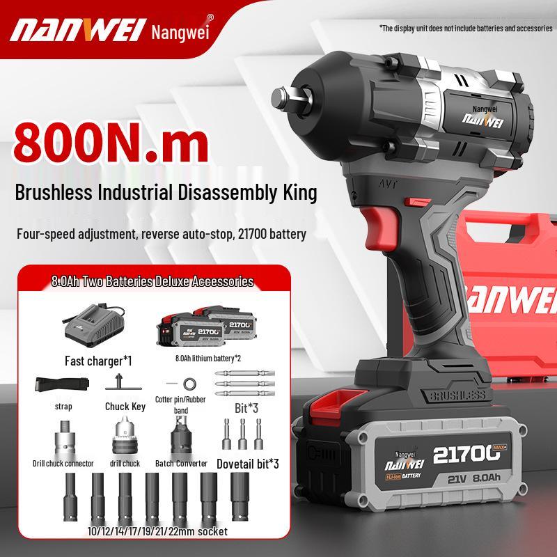 Nanwei 800N Heavy-Duty Electric Brushless Impact Wrench with Lithium Battery