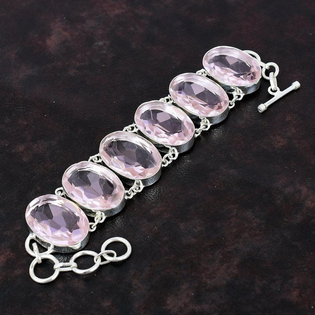 Facettiertes Rosa Kunzit Armband Handarbeit Schmuck 925 Sterling Silber Armband Natur Edelstein Armband Verstellbares Kettenarmband Hochzeitsgeschenk