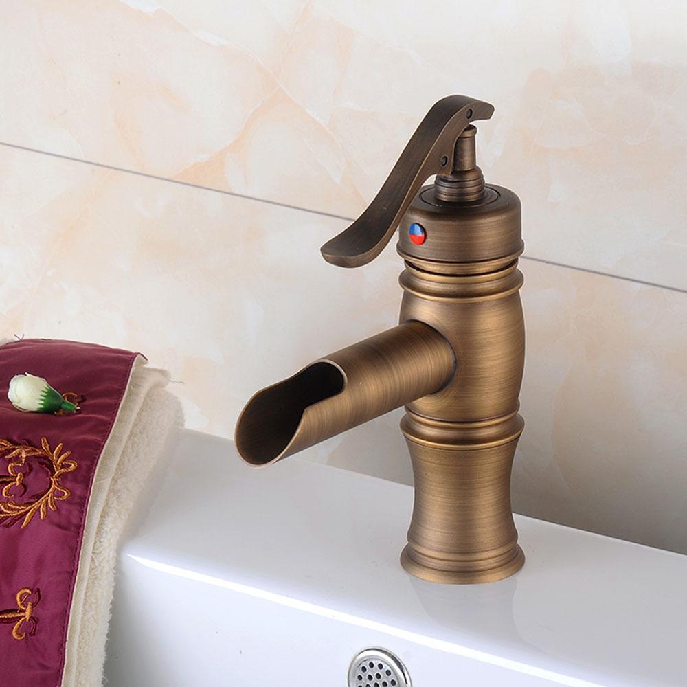 All Brass Luxury Single-hole Antique European Bathroom Sink Cold and Hot Water in the Washroom Basin Faucets Mixer Sink Tap
