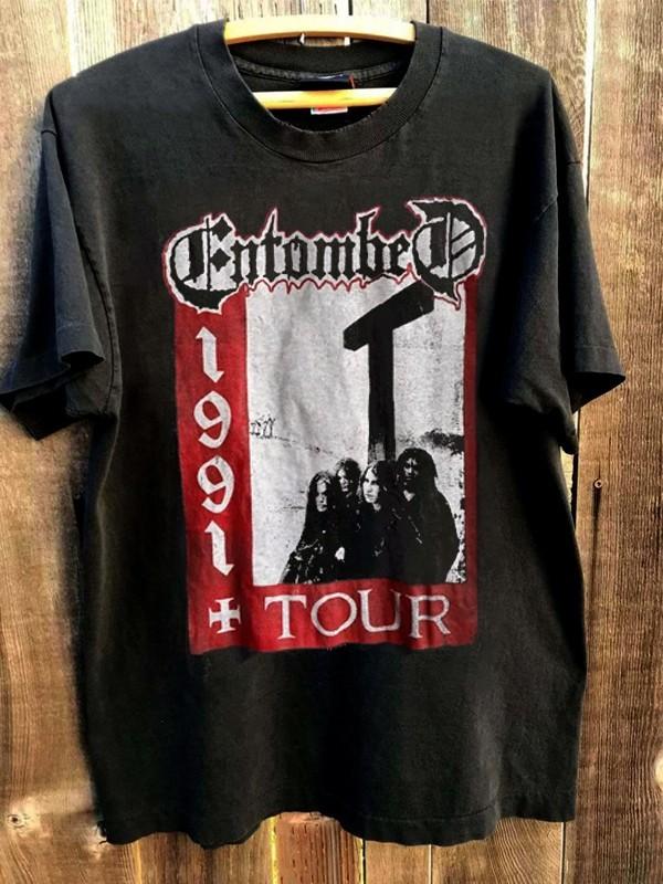 Entombed Band Tour 1991 Graphic Black T shirt Vtg Remake tee NH24850 Unisex T-Shirt S