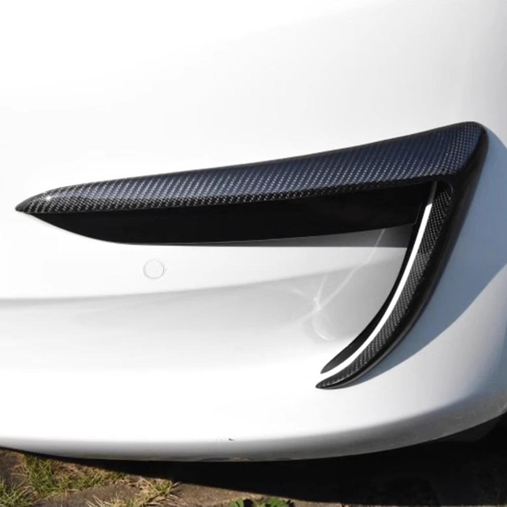 For Tesla Model 3 2017-2026 Real Dry Carbon Fiber Car Front Fog Light Trim Cover Auto Fog Lamp Frame Blade Trim Eyebrow Spoiler