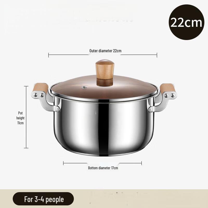 ZISIZ 22cm 304 Stainless Steel Multi-Functional Cooking Pot