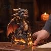 Resin Figurine Light Up Dragon Figurine, Gothic Castle Statue, Decorative Indoor Outdoor Decorations Fantasy Creature Ornament for Home, Office Table,