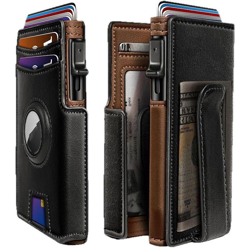 AirTag Wallet Carbon Fiber Leather Men's Slim Card Holder Rfid Metal Card Case