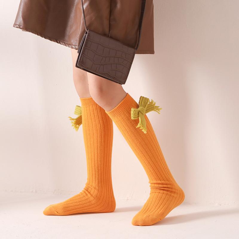 Children Bow Long Socks Red Christmas Kids Girls Princess New Year Autumn Winter Warm Leg Protection Socks
