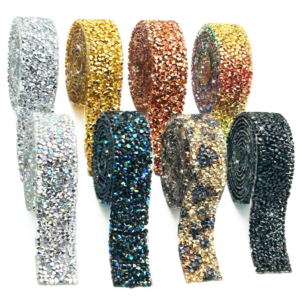 3cm Breedte Hars Strass Strip 3 Yard Lengte Hitte Smeltlijm Zelfklevende Diamant Sticker Hot Fix Strijkbaar