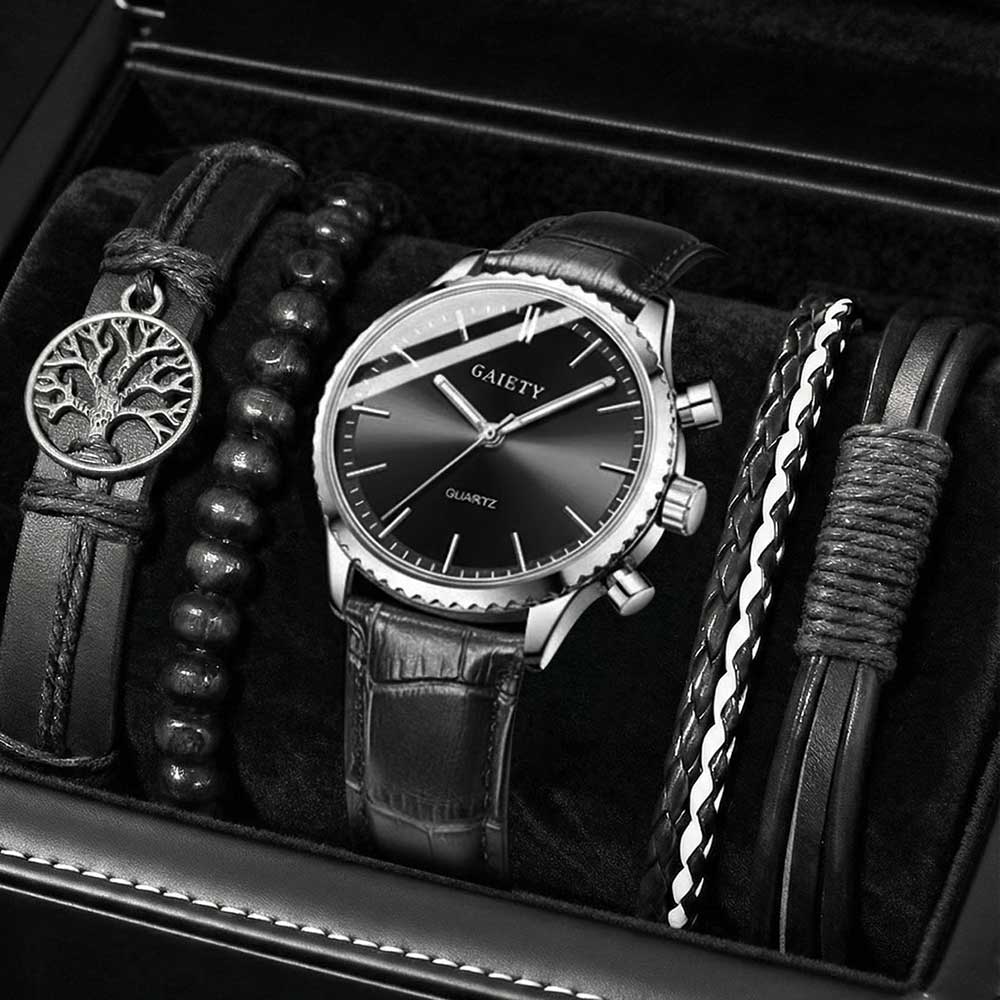 

5PCS/Set Men s Quartz Wrist Watches PU Leather Minimalist Luxury Vintage Jewelry Y2K Party Dress Vacation Holiday Festival Gift
