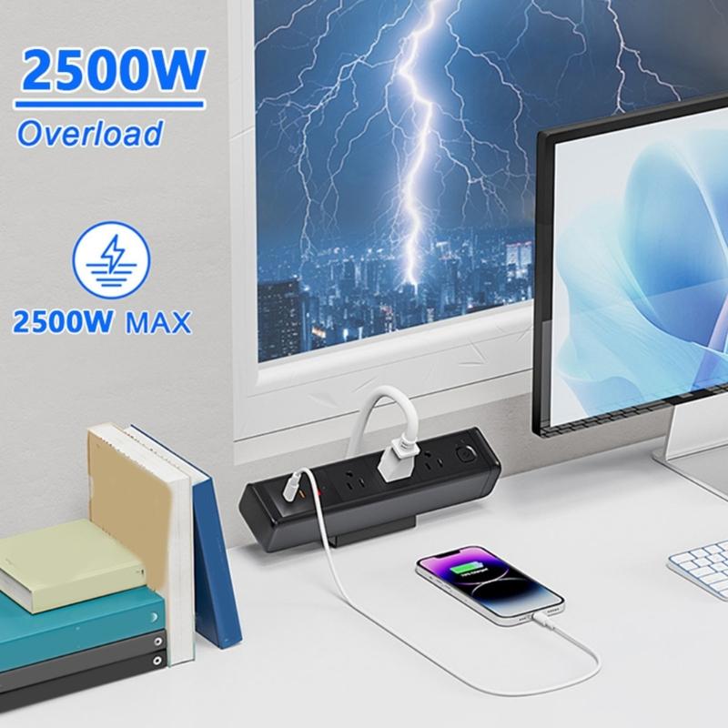 Multiports Desktop Charging Station With 65W USB C 3AC Outlets Clamp On Designs Power Strips For Dorm Room Offices
