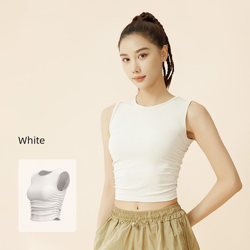 

Летний I-образный жилет для йоги для женщин, присборенный, облегающий, быстросохнущий, спортивный, для бега, тренировок, без рукавов, верхняя одежда White M