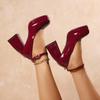 Primavera Verano Retro Correa al Tobillo Suela Gruesa Tacones Altos Punta Redonda Zapatos Mary Jane Casuales para Mujer Boda Novia Tacones Rojos Altos