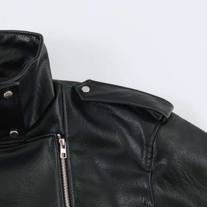 Single 2026 Faux Leather Biker Jacket Women Street Casual Long Sleeve Black Regular Fit