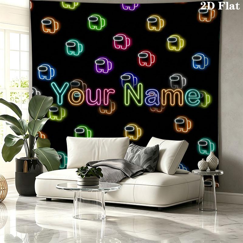 Among Us Custom Name Wall Tapestry Aesthetic Wall Hanging Printed Fabric Blanket Decorative Tapestries for Bedroom Living Room Home Decor
