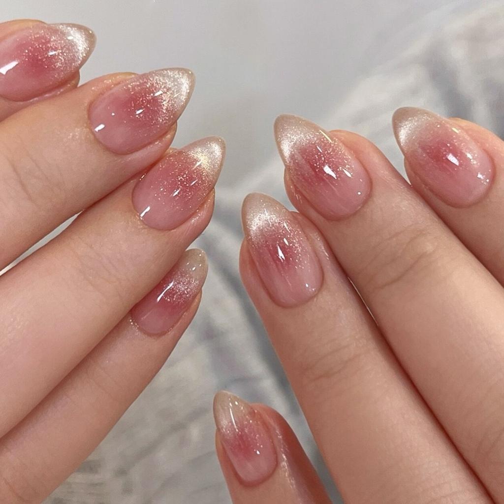24Pz Unghie Finte Press on Ovali Corte Rosa Semplici Ombré Primaverili per Donne&Ragazze Dolci Sassy Cool Rimovibili Indossabili Nail Art