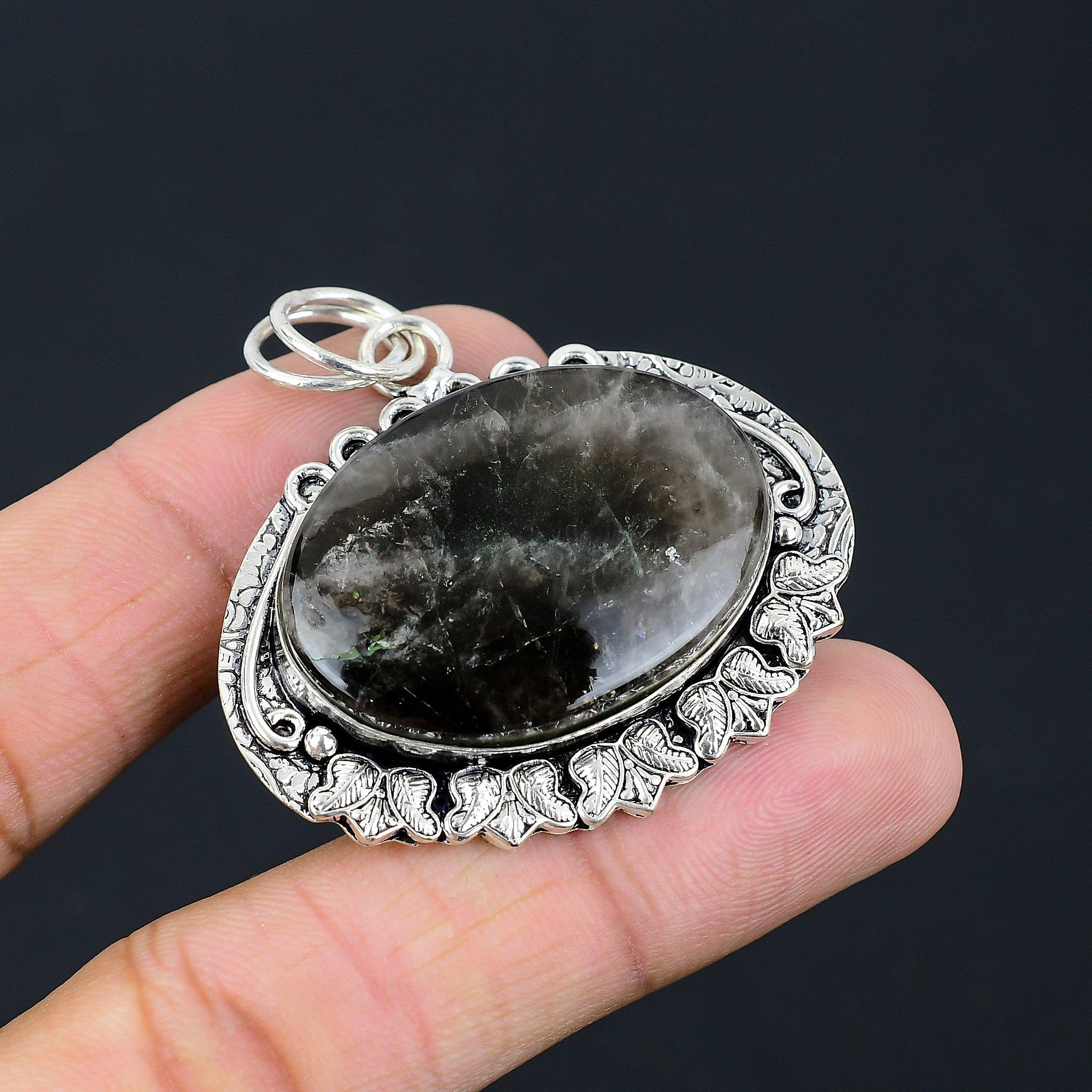 Oval Fume Agate Stone 925 Silver Mother Artisan Anniversary New Pendant Jewelry