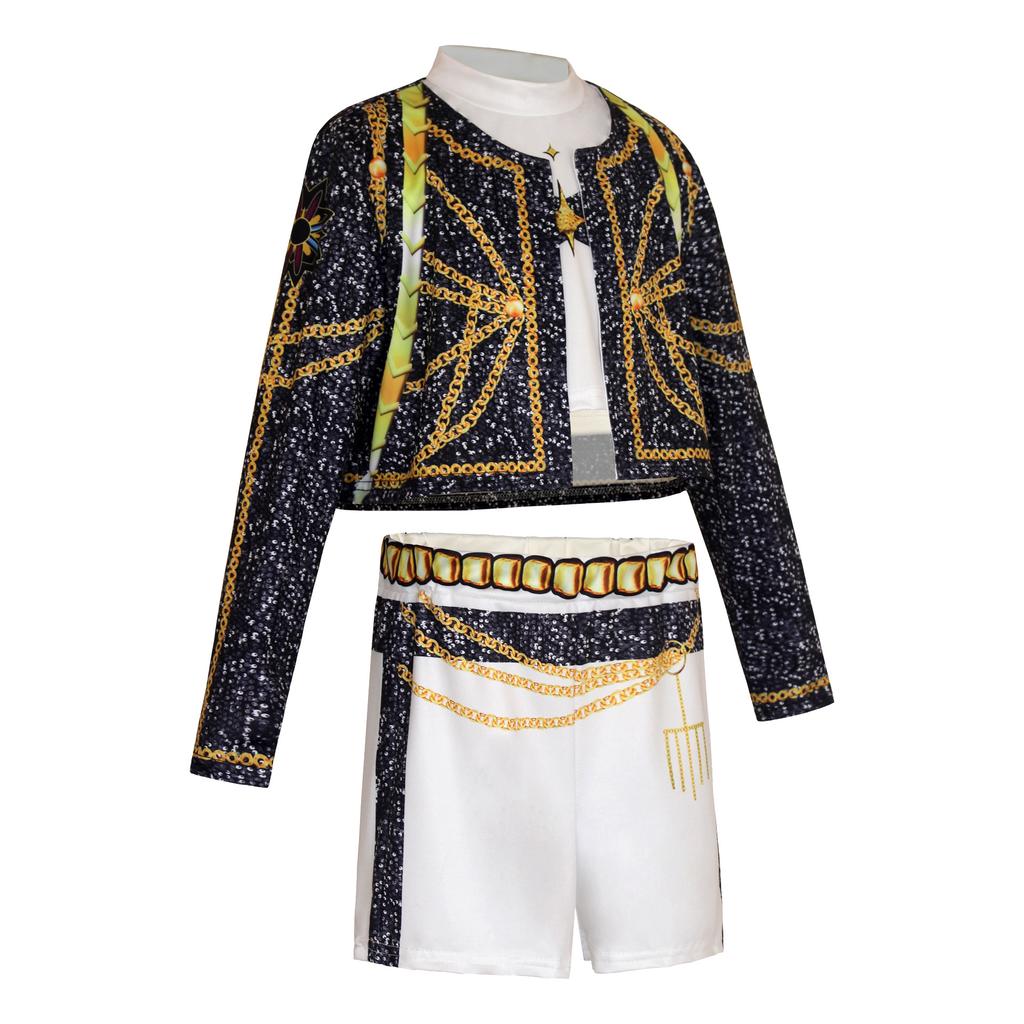 Girls POP Singer Hunters Stage Performance Printing Outfit Halloween Cosplay Costume for Carnival Party Pretend Game Role Playing Dress Up Suit