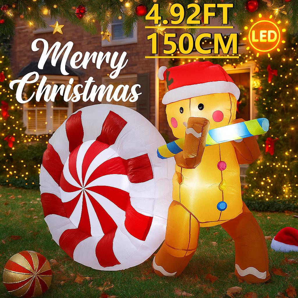 

4.92FT Christmas Inflatable Toys LED Gingerbread Man Giant Candy Supplies Home Decor Ornament Festive Gift Xmas Yard Decoration UK