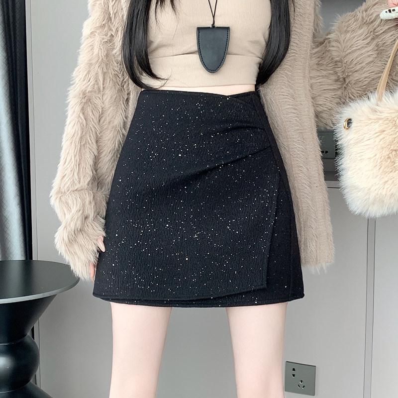 Sequin Tweed High-Waisted Irregular A-Line Slimming Skirt - Autumn/Winter 2025 Collection